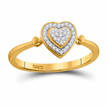 10k Yellow Gold Womens Round Diamond Heart Cluster Ring 1/10 Cttw - £141.64 GBP