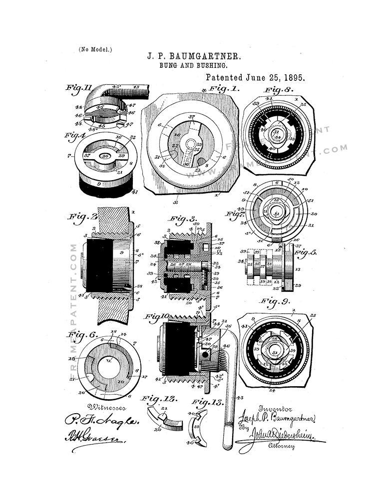 Primary image for Bung And Bushings Patent Print - White
