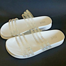 H2K AMANDA White Double Rhinestones Sparkle Slides Flip Flops Sandals Bl... - $24.99