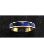 18k 750 Yellow Gold Cobalt Blue Enamel Band 3mm Sz 8 Beautiful Checkerbo... - $12,250.64 MXN