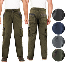 Men&#39;s Two Tone Camo Military Tactical Work Army Cotton Twill Belted Cargo Pants - £24.64 GBP