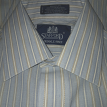 STAFFORD MENS LS PALE BLUE PINSTRIPE BROADCLOTH COTTON/POLY SHIRT-15x32/... - $13.99