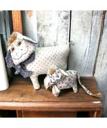 Handmade Set/2 Plush Textile Cows Primitive Farmhouse Cottagecore Decor ... - £14.81 GBP