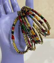 Nine Assorted Bangle 80&#39;s New Wave Fashion Bedazzled Bracelets - £15.56 GBP