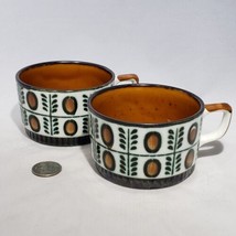 Set of 2 VTG Boch la louviere Belgium Noix Hand Painted Mugs 8 oz Stackable - £17.34 GBP