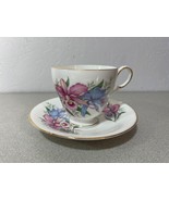 Roslyn Fine Bone China England Teacup Saucer Set Pink Blue Orchids - $27.15 CAD