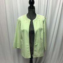 Alfred Dunner Jacket Womens 10 Open Front Bedazzled Lined Green Blazer - $14.70