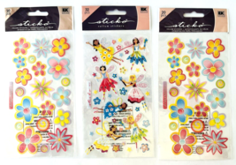 3 Packs Sticko Vellum Stickers Fairies &amp; Flowers EK Success Pink Blue Yellow New - £11.58 GBP