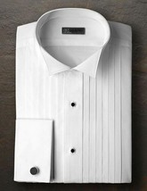 Ike Behar 100% Cotton Wingtip Collar 1/2&quot; Pleated Tuxedo Shirt with French Cuffs - £70.47 GBP