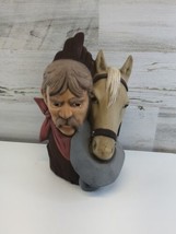 Cowboy with Horse Bust 9 1/2&quot; Ceramic Bisque Painted - £15.39 GBP