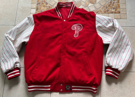 Philadelphia Phillies Red &amp; White Leather Wool Reversible Jacket 3XL REA... - £58.99 GBP