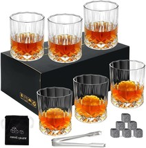 Clear Rocks Glasses Barware Vintage Tumblers Lowball Drinking Whiskey Gift Set 6 - £26.61 GBP