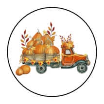 30 Pumpkin Truck Stickers Envelope Seals Labels 1.5&quot; Round Fall Autumn - £5.98 GBP