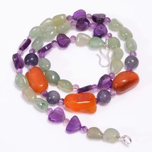 Natural Carnelian Amethyst Aventurine Gemstone Beads Necklace 4-17 mm 18&quot; UB8097 - £7.78 GBP