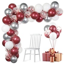 60 Pack Burgundy Red White Silver Maroon Balloons Garland Arch Kit, 12 Inches La - £17.57 GBP