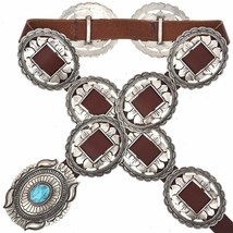 Navajo Cast Silver Concho Belt, First Phase Jim Morrison Style, Turquoise Buckle - £1,059.63 GBP