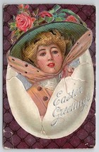 Edwardian Woman In Egg Easter Greeting Postcard T29 - £5.46 GBP