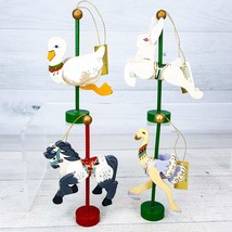 Vintage Dakin Wood  Carousel Animal Ornament Set 4 Rabbit Ostrich Horse Swan - $29.09