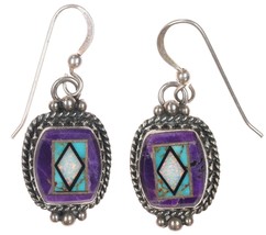 Vintage Bisbee turquoise, Sugilite, Opal channel inlay sterling earrings - $262.35