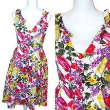 Vintage 90s Bright Floral Fit N Flare Tea Dress Sleeveless 6 8 - £29.73 GBP