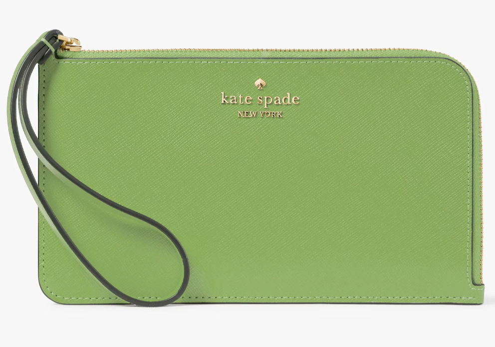 Kate Spade Lucy Turtle Green Leather Medium L-Zip Wristlet KE546 Wallet NWT $139