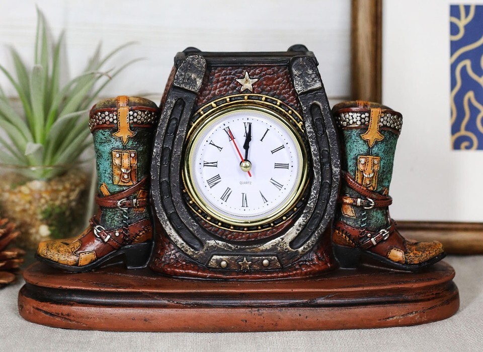 Ebros Country Western Star Lucky Horseshoe And Cowboy Boots Analog Deskt... - $26.99