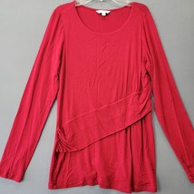CAbi Women Shirt Size M Red Stretch Preppy Ruffle Classic Scoop Long Sleeve Top - £9.89 GBP
