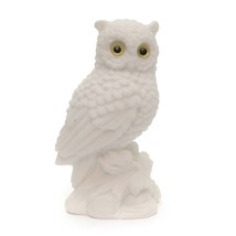 Vintage Salt Stone Art Sculpture White Owl with Yellow Eyes Figurine 5&quot; height - £5.80 GBP