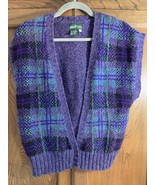 Boundary Waters Women&#39;s L Sweater Vest Cardigan Purple/blue Plaid 1980&#39;s... - $30.00