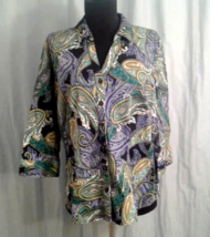 212 Collection L Stretch Shirt Paisley Blue Green 3/4 sleeve - £15.75 GBP