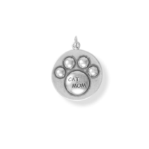 Oxidized Sterling Silver &quot;Cat Mom&quot; Charm for Charm Bracelet or Necklace - £23.18 GBP