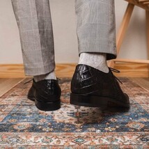 Cancun Genuine Hornback Caiman Crocodile Dress Derby's Shoes Black image 11