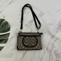 Danny K Vintage Y2k Tapestry Purse Bag Black Tan Floral Corduroy Cross B... - $28.70