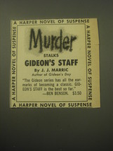 1959 Harper Book Advertisement - Gideon&#39;s Staff by J.J. Marric - $14.99