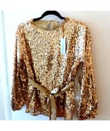 NEW YUNI Los Angeles Women Sequin Lady Sparkle Holiday Party Blouse with... - £35.75 GBP