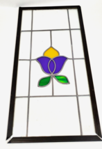 Stained Glass Window Pane Panel Purple/Yellow/Green Tulip Motif 27x13&quot; F... - €173,23 EUR
