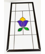 Stained Glass Window Pane Panel Purple/Yellow/Green Tulip Motif 27x13&quot; F... - $3,743.91 MXN