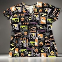 Peaches Uniforms Halloween Ghost Pumpkin Trick Or Treat Scrub Shirt Size M - $13.98