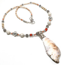 Cowrie Shell Red Coral White Beads Handmade Jewelry Necklace Nepali 18" SA 540 - £16.77 GBP