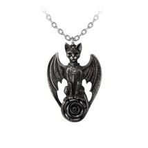Alchemy Gothic P925 - Guardian of Soma Pendant Necklace Cat Rose Angel Wing - $48.95
