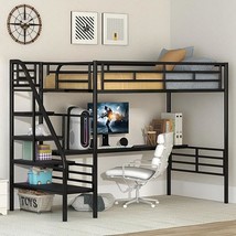Twin Loft Bed With Desk And Storage Stairs, Heavy Duty Loft Bed Twin Size With G - £535.79 GBP