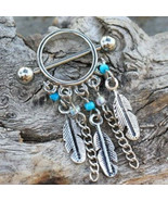 316L Surgical Steel Turquoise Beads Feather Dangle - $31.92 CAD