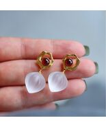 Natural White Quartz Garnet Drop Earrings, 925 Sterling Silver Dangle Ea... - $69.99