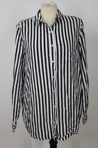 Jane + Delancey L Black White Stripe Long Sleeve Button-Back Top - £29.88 GBP