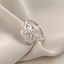 14mm Rose Shape Flower Solid 925 Sterling Silver Adjustable Women&#39;s Ring - £46.82 GBP