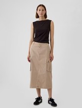 New Gap Women Midi Utility Skirt Sz 4 Khaki Tan Brown Cargo Pocket - $49.49