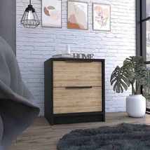 Modern Nightstand with 2 Drawers - Black/Pine - £109.98 GBP