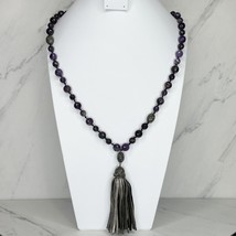 Chico&#39;s Willa Purple Stone Beaded Rhinestone Tassel Pendant Necklace - £15.76 GBP