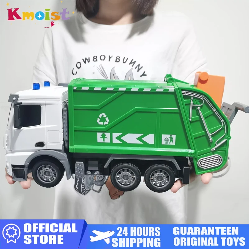 Kids RC Garbage Truck Toy with Lights 1:24 Scale Radio Controlled Car Sanitation - £44.65 GBP