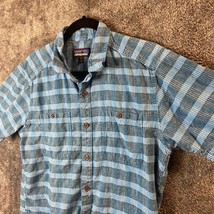 Patagonia Button Up Shirt Mens Medium Blue Plaid Outdoors Hiking Short S... - $13.89